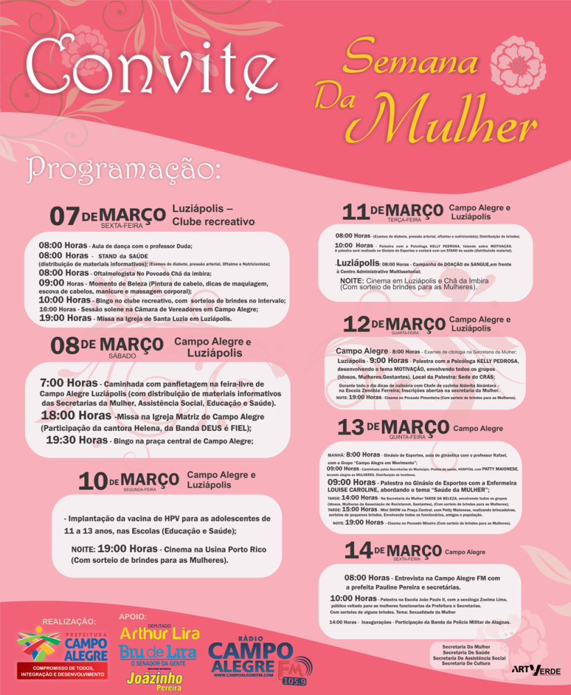 Programação da Semana da Mulher em Campo Alegre